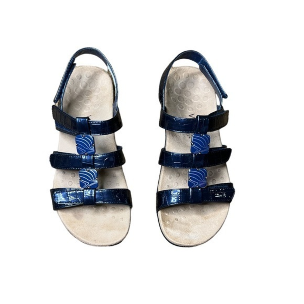 Vionic Women’s 44 Amber‎ Blue Patent Leather Strappy Slingback Sandals Size 7
